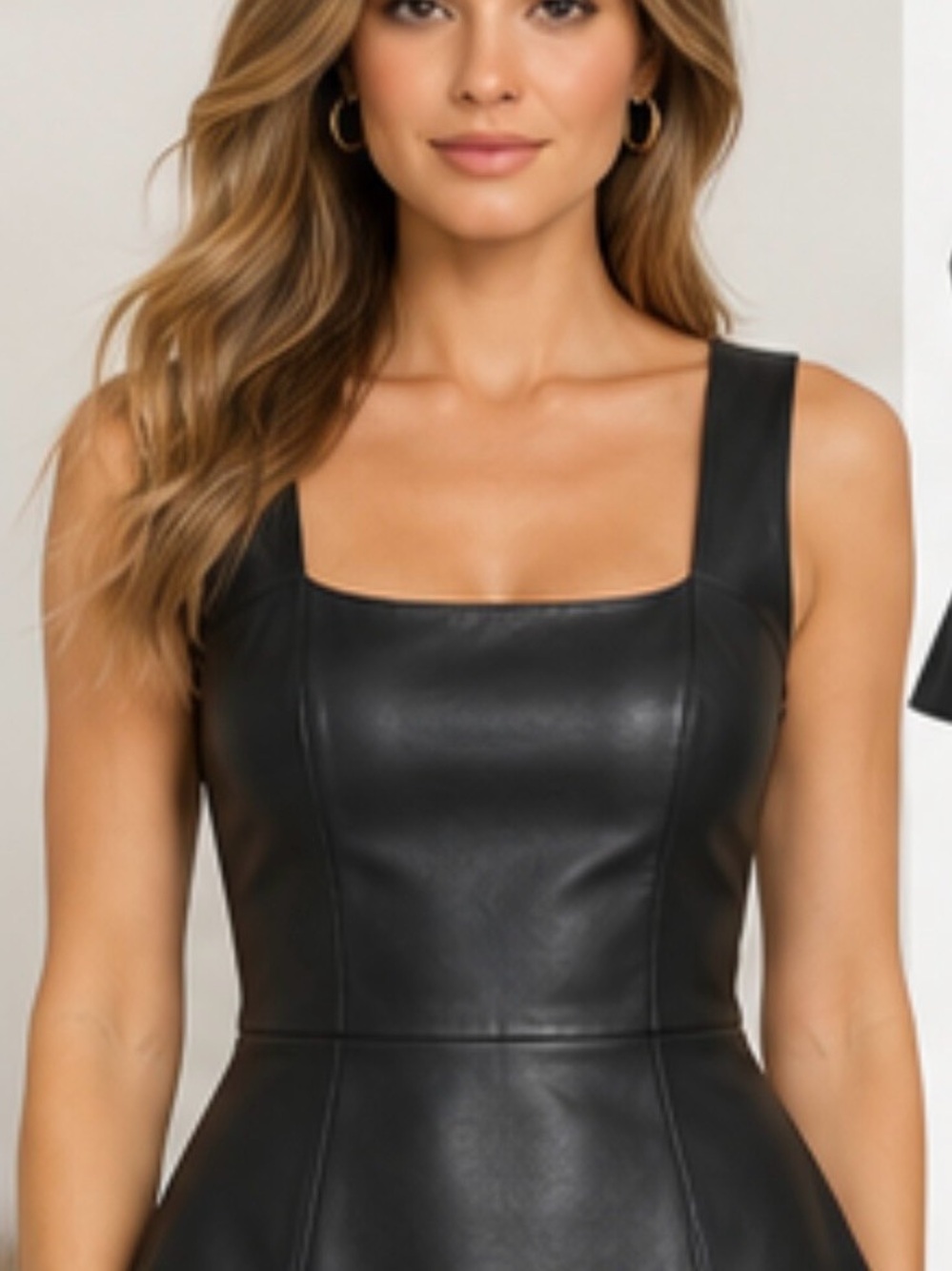 Bar lll Women's Black Faux Leather Square Neck Tank Top